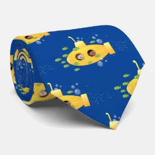 Cute yellow submarine fish cartoon illustration tie