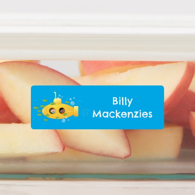 Cute yellow submarine fish cartoon personalised (Affixed)