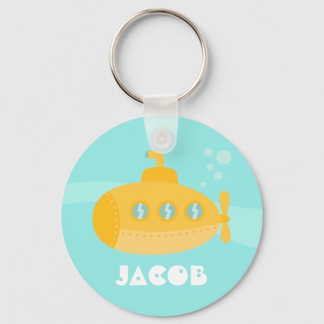 Cute Yellow Submarine Kids Personalised Keychain (Front)