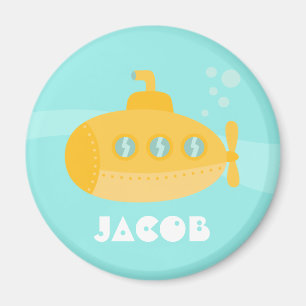 Cute Yellow Submarine Kids Personalised Magnet