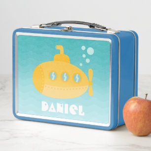 Cute Yellow Submarine Underwater Vessel Kids Metal Lunch Box