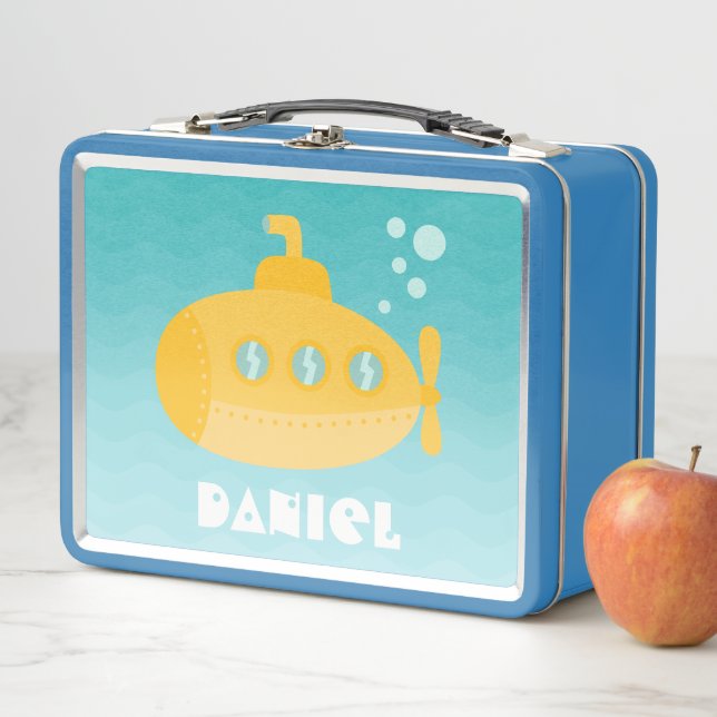 Cute Yellow Submarine Underwater Vessel Kids Metal Lunch Box (In Situ)