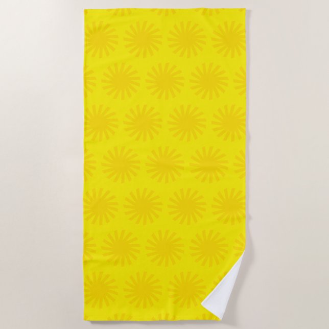 Cute yellow sun pattern modern happy fun bright beach towel (Front)