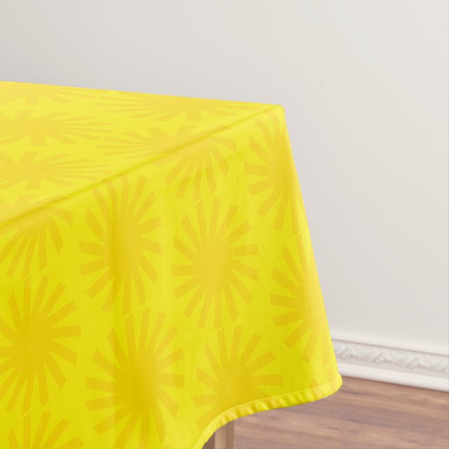Cute yellow sun pattern modern happy fun bright tablecloth (In Situ)
