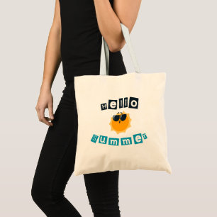 Cute Yellow Sun with Sunglasses Hello Summer Vibra Tote Bag