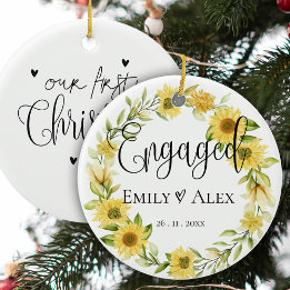 Cute Yellow Sunflower Engaged Our First Christmas Ceramic Ornament