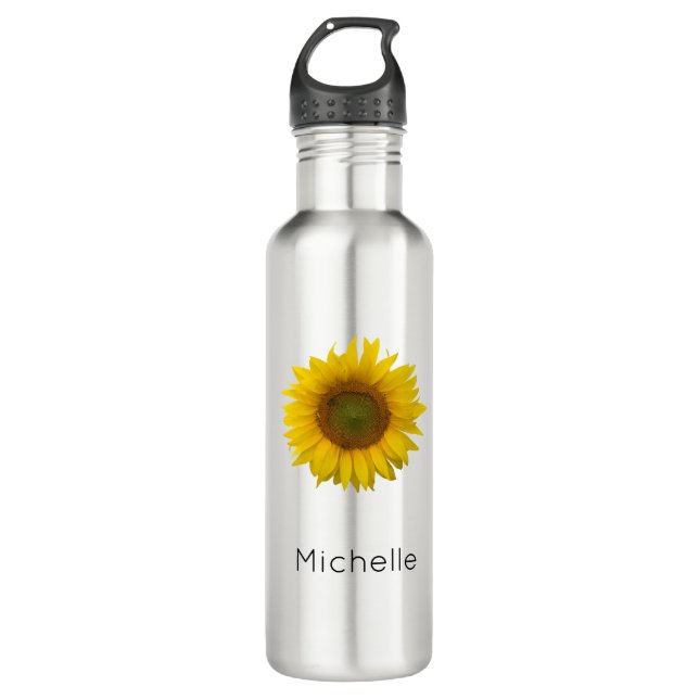 Cute Yellow Sunflower Floral Personalised 710 Ml Water Bottle (Front)