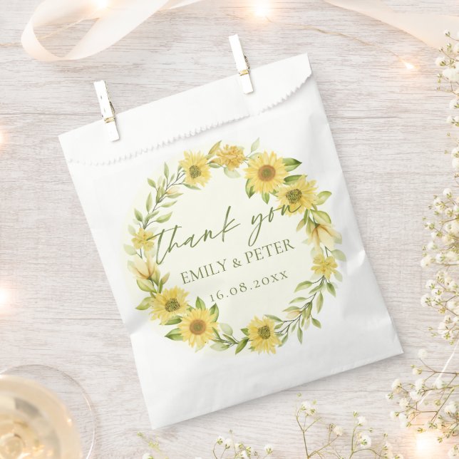 Cute Yellow Sunflower Floral Wedding Thank You Favour Bag (Clipped)