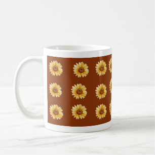 Cute Yellow Sunflower Grid Floral Autumn Coffee Mug