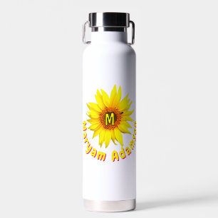 Cute Yellow Sunflower (Long Name + Monogram) Clear Water Bottle