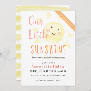 Cute Yellow Sunshine Girl Virtual Birthday Invitation