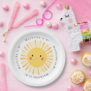 Cute yellow sunshine illustration birthday party p paper plate