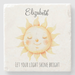 Cute Yellow Sunshine Personalised Stone Coaster