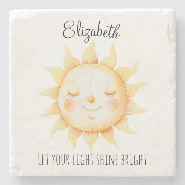 Cute Yellow Sunshine Personalised Stone Coaster (Front)