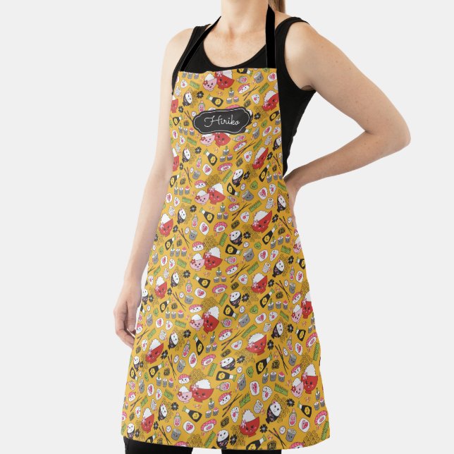 Cute Yellow Sushi Pattern Apron (Insitu)