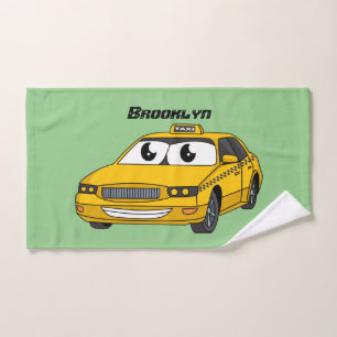 Cute yellow taxi fun cartoon illustration bath towel set