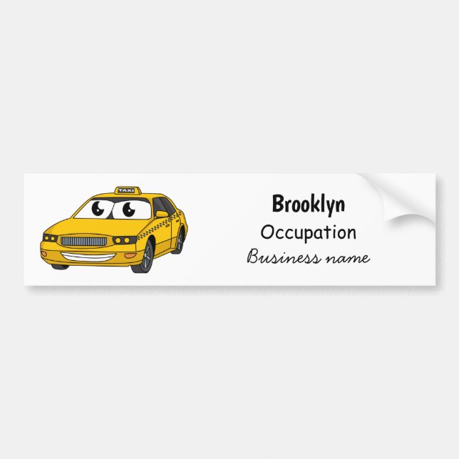 Cute yellow taxi fun cartoon illustration bumper sticker (Front)