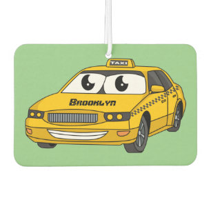 Cute yellow taxi fun cartoon illustration car air freshener