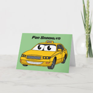 Cute yellow taxi fun cartoon illustration card