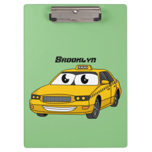 Cute yellow taxi fun cartoon illustration clipboard