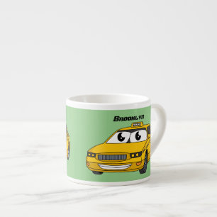 Cute yellow taxi fun cartoon illustration espresso cup