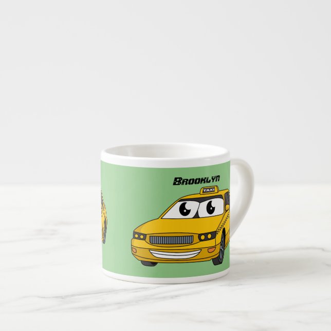 Cute yellow taxi fun cartoon illustration  espresso cup (Front Right)
