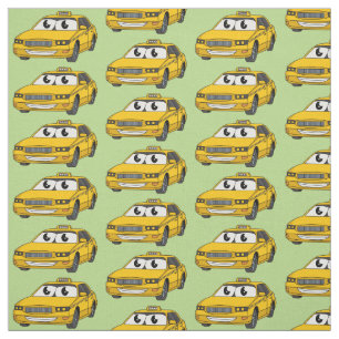 Cute yellow taxi fun cartoon illustration fabric