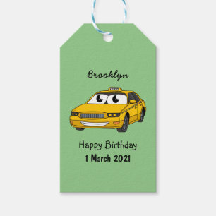 Cute yellow taxi fun cartoon illustration gift tags