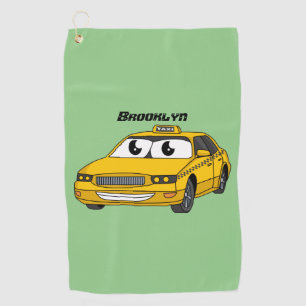 Cute yellow taxi fun cartoon illustration golf towel