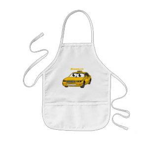 Cute yellow taxi fun cartoon illustration kids apron