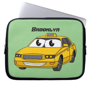 Cute yellow taxi fun cartoon illustration laptop sleeve