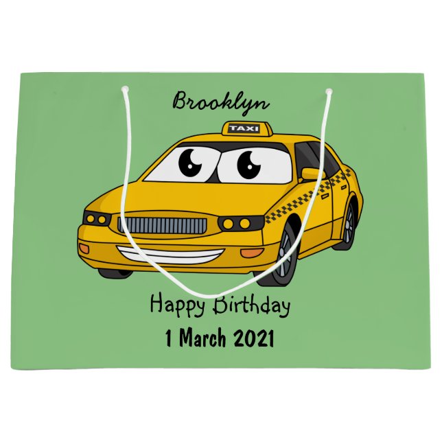 Cute yellow taxi fun cartoon illustration large gift bag (Front)