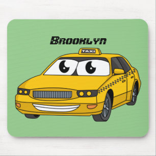 Cute yellow taxi fun cartoon illustration mouse pad