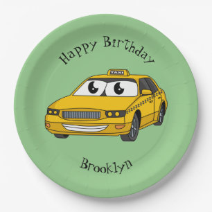 Cute yellow taxi fun cartoon illustration paper plate