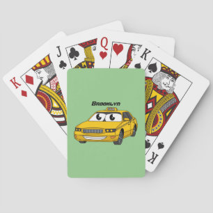 Cute yellow taxi fun cartoon illustration playing cards