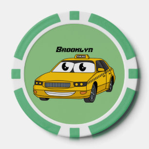 Cute yellow taxi fun cartoon illustration poker chips