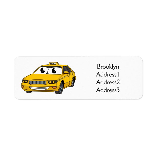 Cute yellow taxi fun cartoon illustration return address label (Front)