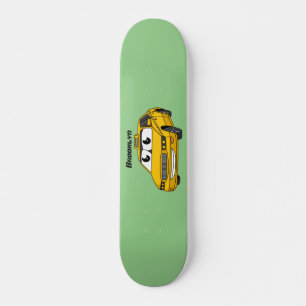 Cute yellow taxi fun cartoon illustration skateboard