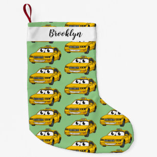 Cute yellow taxi fun cartoon illustration small christmas stocking