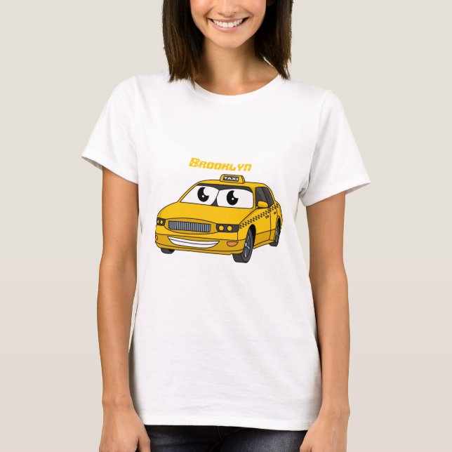 Cute yellow taxi fun cartoon illustration T-Shirt (Front)