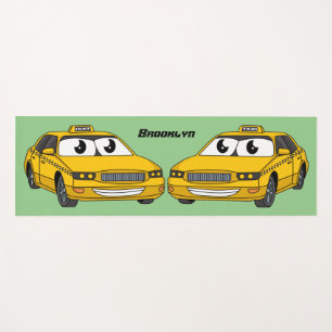 Cute yellow taxi fun cartoon illustration yoga mat