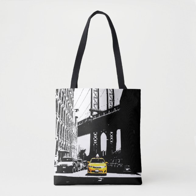 Cute Yellow Taxi Nyc New York City Brooklyn Black Tote Bag (Front)