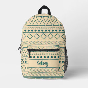 Cute Yellow Teal Mudcloth Monogram Name Printed Backpack