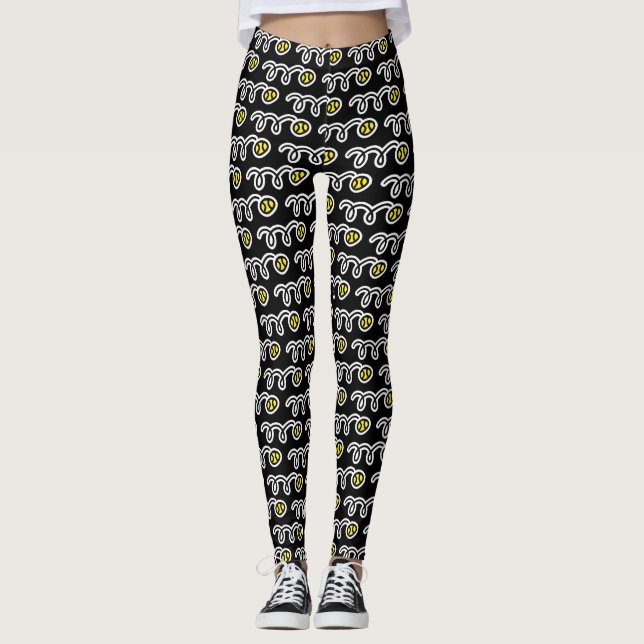 Cute yellow tennis ball pattern sports leggings (Front)