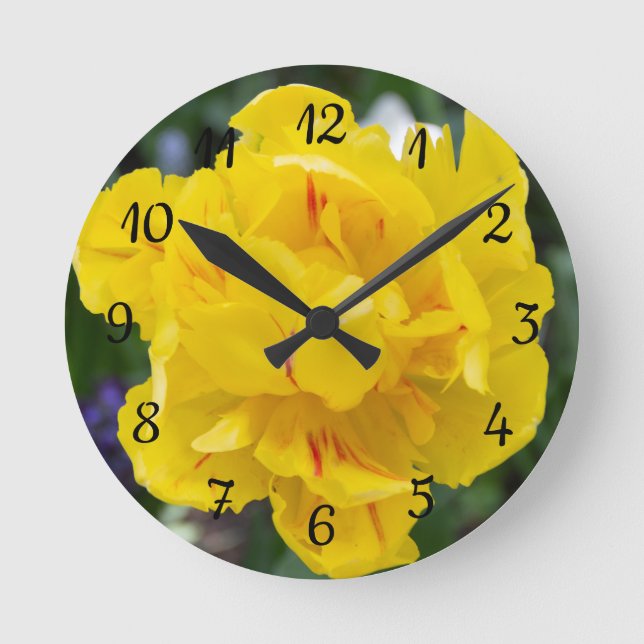 Cute yellow tulips in the garden round clock (Front)