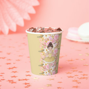 Cute Yellow Tutu Ballerina Butterflies Baby Shower Paper Cups