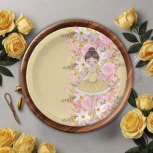 Cute Yellow Tutu Ballerina Butterflies Baby Shower Paper Plate