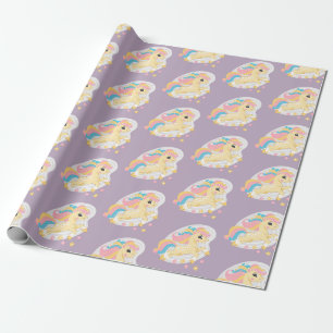 Cute yellow unicorn wrapping paper