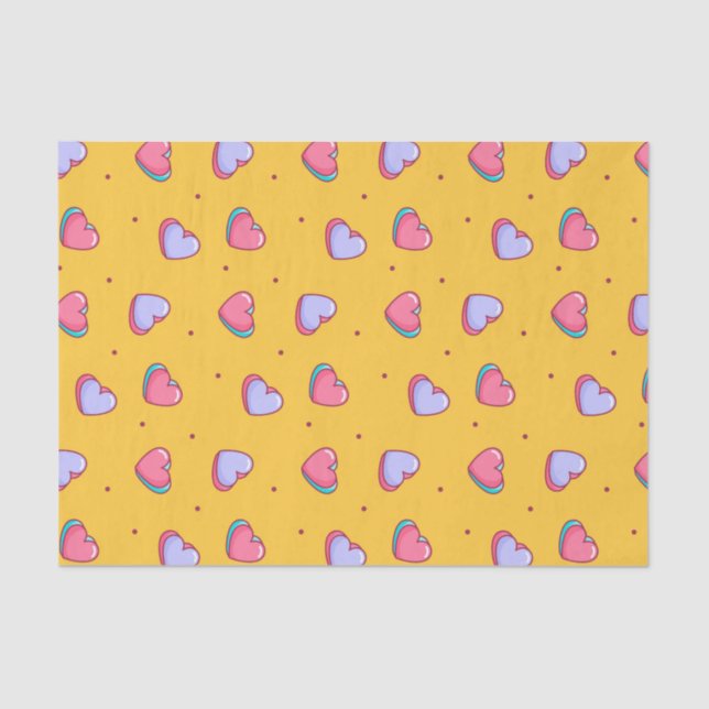 Cute Yellow Valentine's Day Heart Doodle Pattern Tissue Paper (Front)