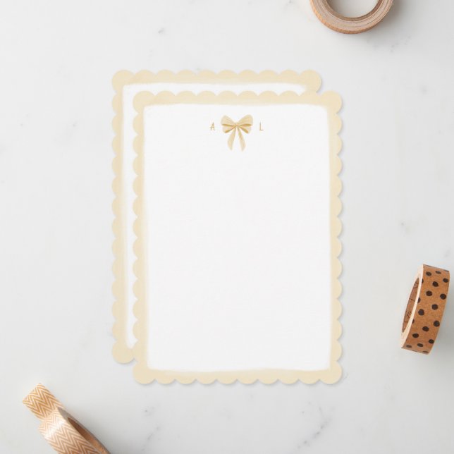 Cute Yellow Watercolour Bow + Border Personalised Card (Front/Back In Situ)